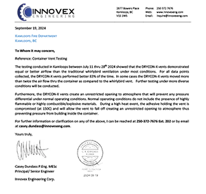 summary letter of a successful study completed by Innovex using the 360 Products vents
